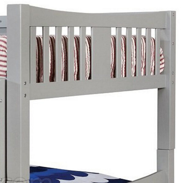 Slatted Full Over Full Bunk Bed with Attached Ladder, Gray