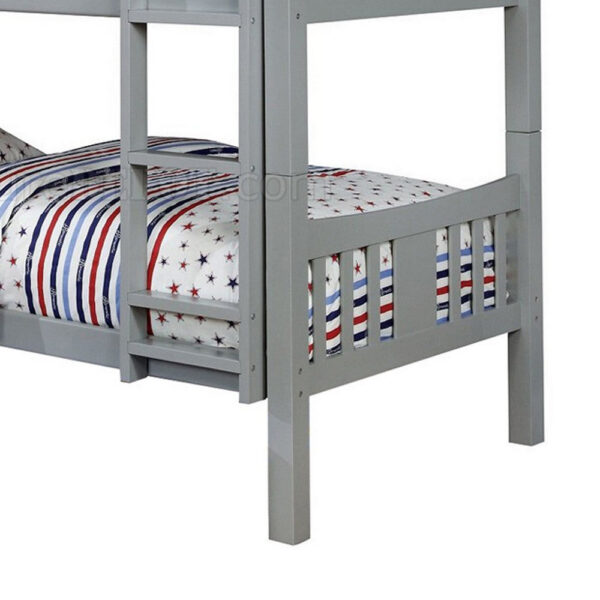 Slatted Twin Over Twin Bunk Bed with Attached Ladder, Gray