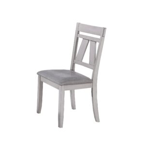 1502202669913219ee176.jpeg Wooden Side Chair with Fabric Upholstered Seat, Set of 2, White and Gray