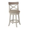 Curved X Shaped Back Swivel Counter Stool with Fabric Padded Seating, Antique White