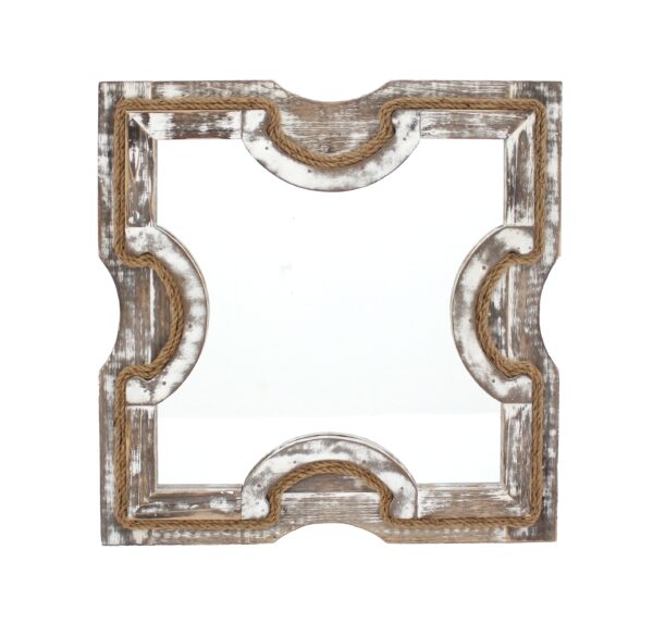 Square Wooden Wall Mirror Set of 2 with Rope Borders, Gray