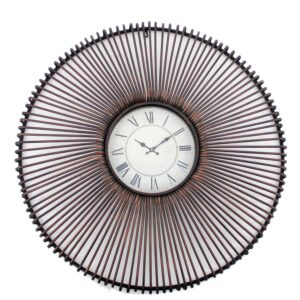 Wall Clock Set of 2 with Metal Fan Guard Design Frame, Brown