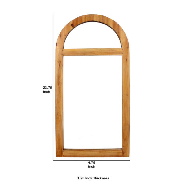 Farmhouse Style Rectangular Wooden Wall Mirror Set of 2 with Arched Top, Brown