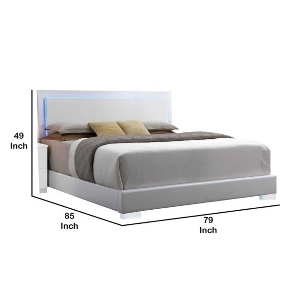 Leatherette Eastern King Bed with LED Panel Headboard and Chrome Legs,White