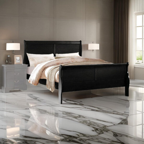 1502202669913391a0517.jpeg Transitional Panel Design Sleigh Eastern King Size Bed, Black