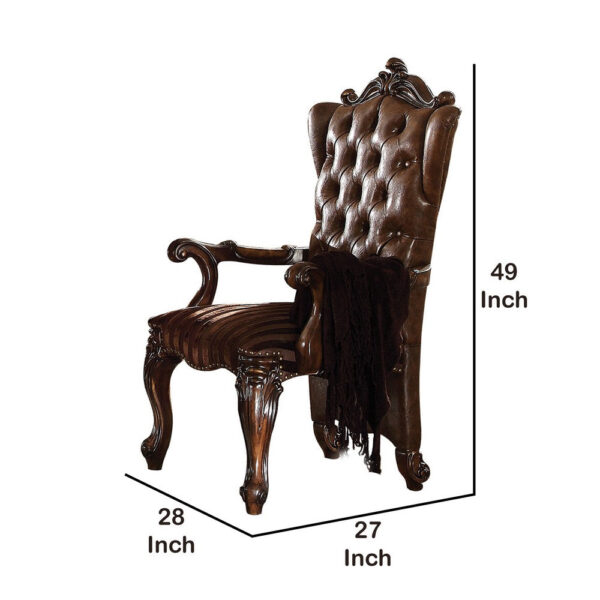 15022026699133cba5b65.jpeg Wooden Arm Chair with Button Tufted Backrest and Carved Details, Set of 2, Brown