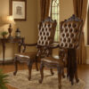 15022026699133ce99045.jpeg Wooden Arm Chair with Button Tufted Backrest and Carved Details, Set of 2, Brown