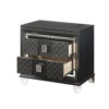 2 Drawer Wooden Nightstand with Mirror Accents and Diamond Pattern, Black