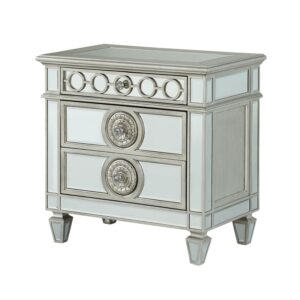 15022026699133fe5462f.jpeg Mirror Accented Wooden Nightstand with 3 Storage Drawers, Silver