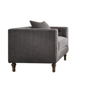 1502202669913434ce238.jpeg Fabric Upholstered Wooden Sofa Chair with Nail Head Trim, Gray