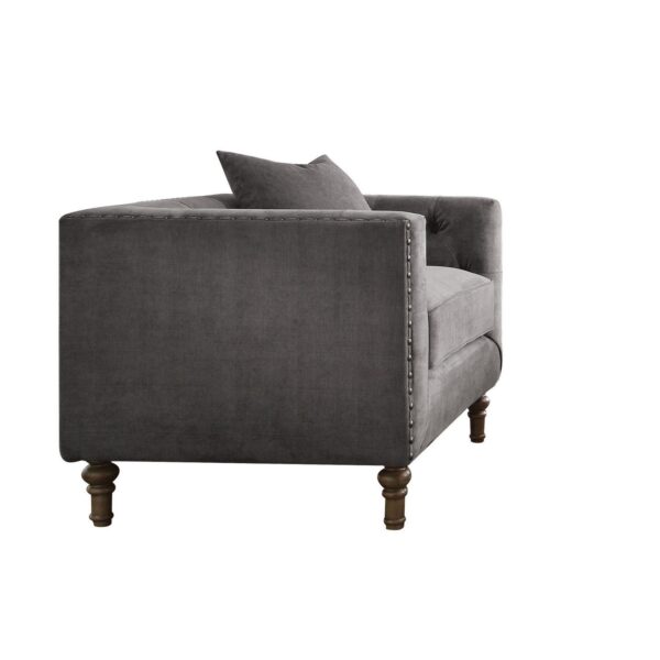 1502202669913434ce238.jpeg Fabric Upholstered Wooden Sofa Chair with Nail Head Trim, Gray