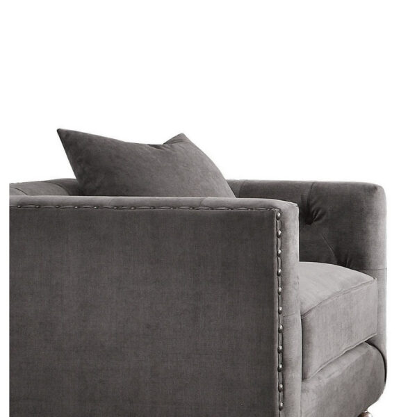 1502202669913438c0164.jpeg Fabric Upholstered Wooden Sofa Chair with Nail Head Trim, Gray