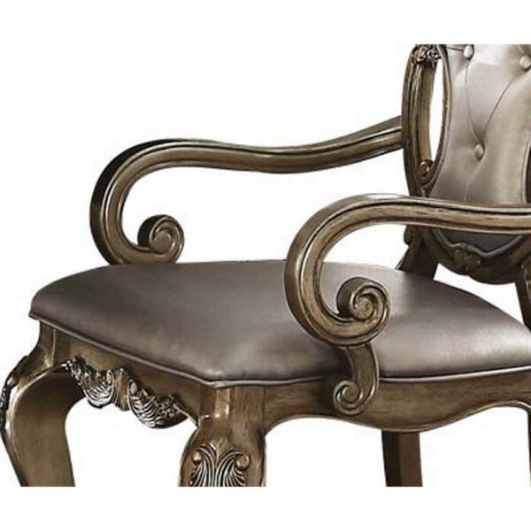 1502202669913444ad7b3.jpeg Wood and Fabric Dining Chairs with Armrests, Set of 2, Brown and Champagne