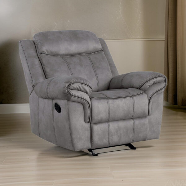 Fabric Upholstered Metal Reclining Club Chair with Center Console, Gray