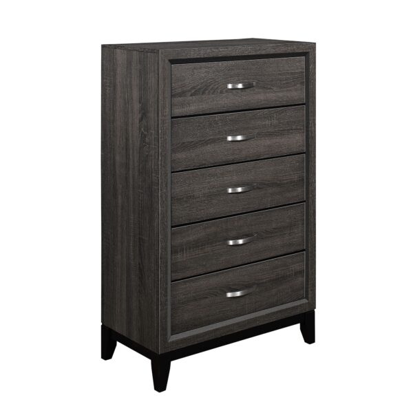 15022026699134b19ddd4.jpeg 5 Drawer Wooden Chest with Grain Details and Chamfered Feet, Gray