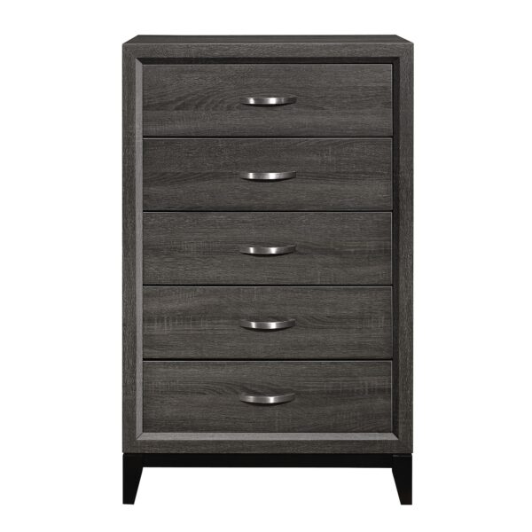 15022026699134b5f02d4.jpeg 5 Drawer Wooden Chest with Grain Details and Chamfered Feet, Gray