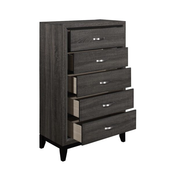 15022026699134ba1f74d.jpeg 5 Drawer Wooden Chest with Grain Details and Chamfered Feet, Gray