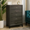 15022026699134bff3c09.jpeg 5 Drawer Wooden Chest with Grain Details and Chamfered Feet, Gray