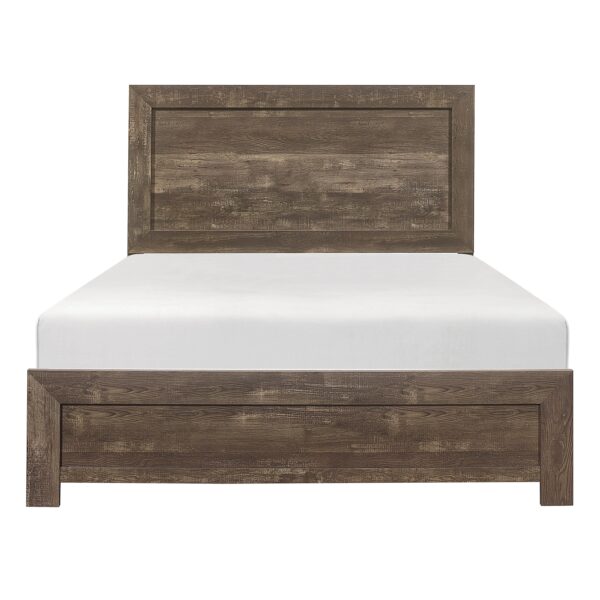 Rustic Panel Design Wooden Queen Size Bed with Block Legs Support, Brown
