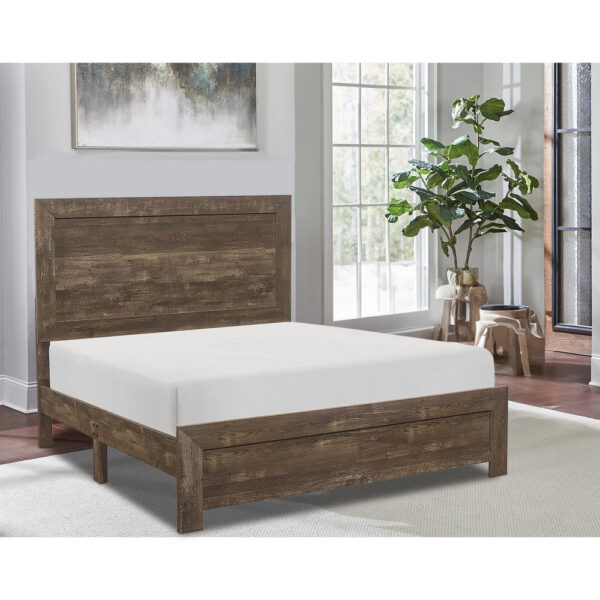 Rustic Panel Design Wooden Queen Size Bed with Block Legs Support, Brown