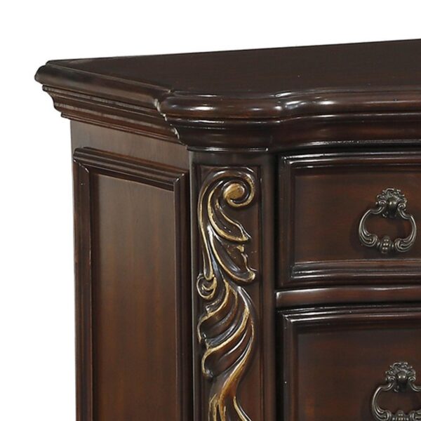 150220266991352cc3c5e.jpeg 3 Drawer Nightstand with Carved Pilaster and Bracket Feet, Cherry Brown