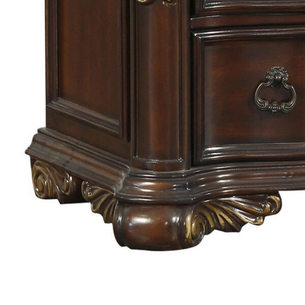 15022026699135301f7e4.jpeg 3 Drawer Nightstand with Carved Pilaster and Bracket Feet, Cherry Brown