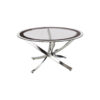 Round Tempered Glass Top Coffee Table with Metal Legs, Silver and Clear