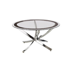 Round Tempered Glass Top Coffee Table with Metal Legs, Silver and Clear