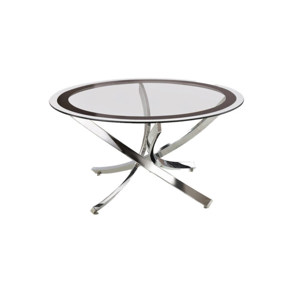 Round Tempered Glass Top Coffee Table with Metal Legs, Silver and Clear