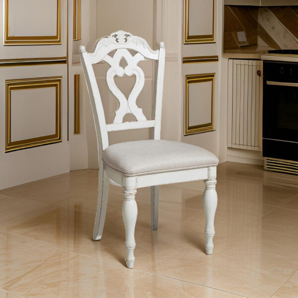 Victorian Style Writing Desk Chair with Engraved Backrest, Antique White