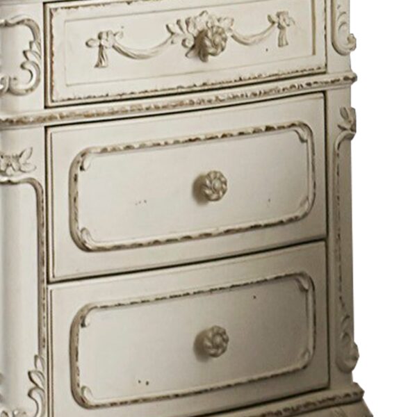 15022026699137a783aaa.jpeg 3 Drawer Nightstand with Floral Motif Carving Details, Antique White and Brown