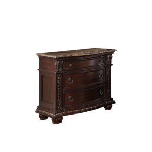 15022026699137f278907.jpeg European Style Nightstand with 3 Drawers and Marble Top, Dark Cherry Brown