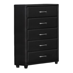 150220266991382dd7d33.jpeg 5 Drawer Leatherette Wooden Frame Chest with Tapered legs, Black