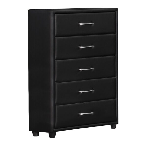 5 Drawer Leatherette Wooden Frame Chest with Tapered legs, Black