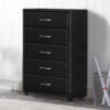 5 Drawer Leatherette Wooden Frame Chest with Tapered legs, Black
