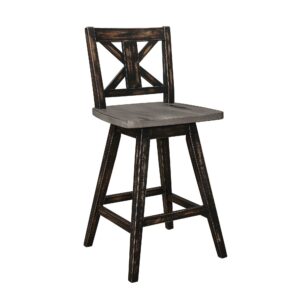 150220266991383c5bfab.jpeg Farmhouse Swivel Counter Height Chair with X Shaped Back, Set of 2, Antique Gray, Black