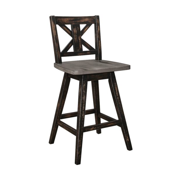 150220266991383c5bfab.jpeg Farmhouse Swivel Counter Height Chair with X Shaped Back, Set of 2, Antique Gray, Black