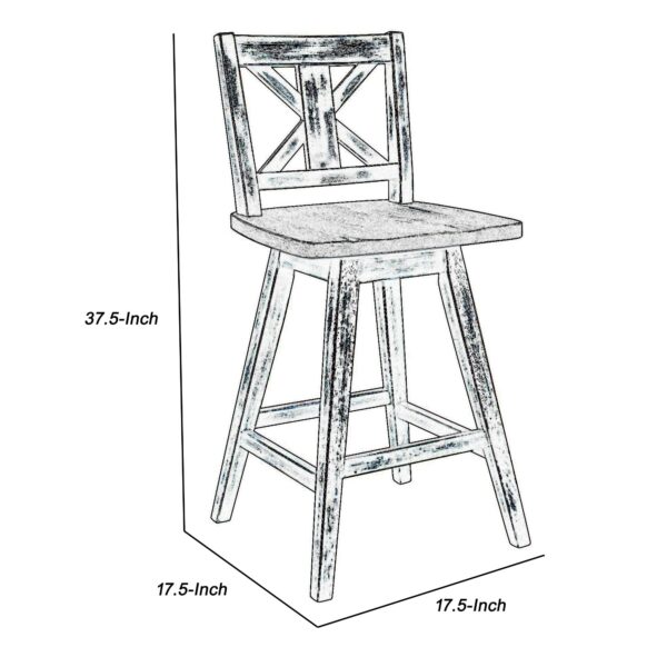 150220266991385f7ae1d.jpeg Farmhouse Swivel Counter Height Chair with X Shaped Back, Set of 2, Antique Gray, Black