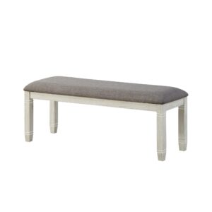 15022026699138a5d6809.jpeg Fabric Upholstered Padded Bench with Tapered Feet, Antique White and Gray