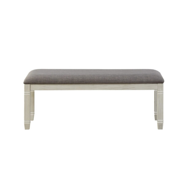 15022026699138ad48fb0.jpeg Fabric Upholstered Padded Bench with Tapered Feet, Antique White and Gray