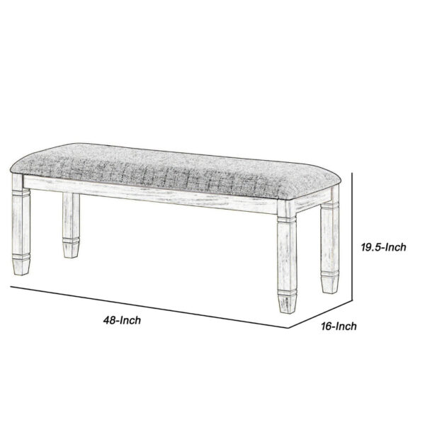 15022026699138b397efa.jpeg Fabric Upholstered Padded Bench with Tapered Feet, Antique White and Gray