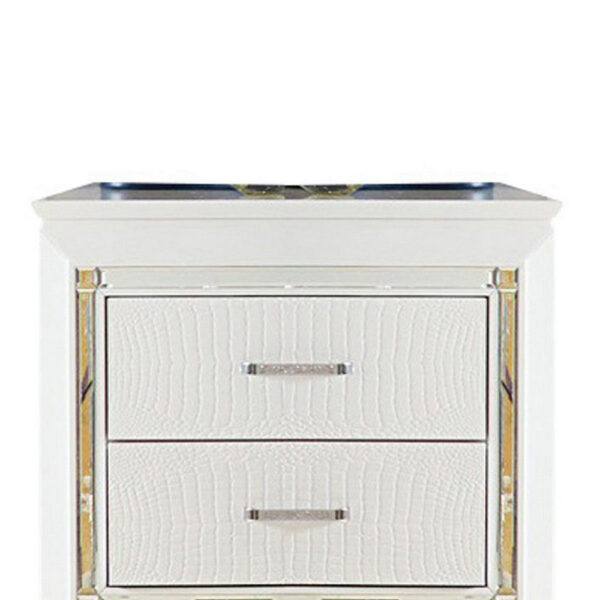 Contemporary Wooden Nightstand with 2 drawers and LED Lighting, White