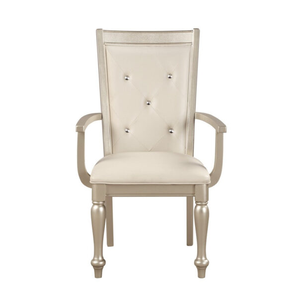 Wooden Arm Chair with Crystal Tufted Leatherette Backrest, Silver