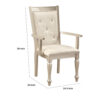 Wooden Arm Chair with Crystal Tufted Leatherette Backrest, Silver
