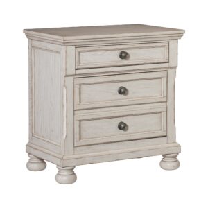 150220266991399b00829.jpeg Cottage 2 Drawer Nightstand with Molded Details and Bun feet, Antique White