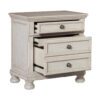 Cottage 2 Drawer Nightstand with Molded Details and Bun feet, Antique White