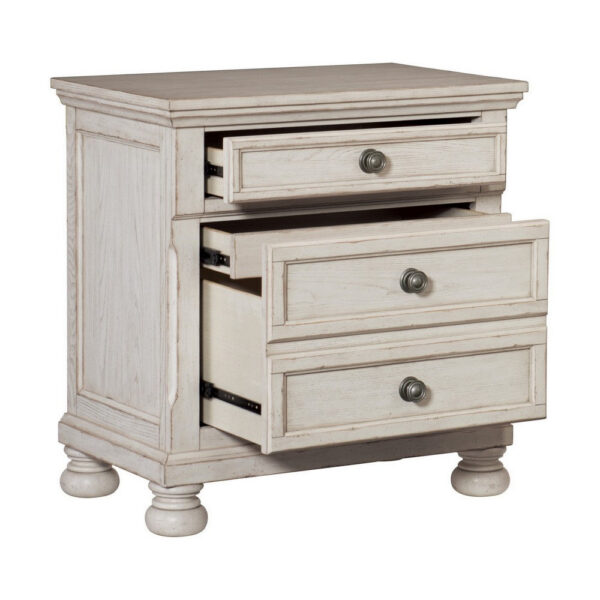 Cottage 2 Drawer Nightstand with Molded Details and Bun feet, Antique White