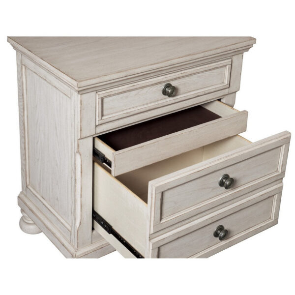 Cottage 2 Drawer Nightstand with Molded Details and Bun feet, Antique White
