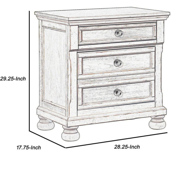 Cottage 2 Drawer Nightstand with Molded Details and Bun feet, Antique White