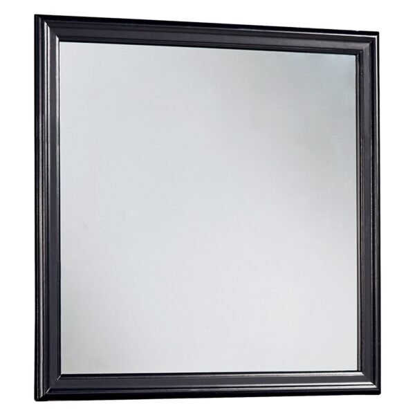 Wooden Frame Mirror with Mounting Hardware, Black and Silver